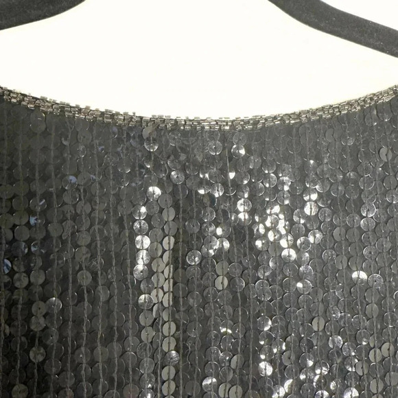 Vintage Womens Sequin Top Size Large Black 100% Silk No Brand - Picture 5 of 6